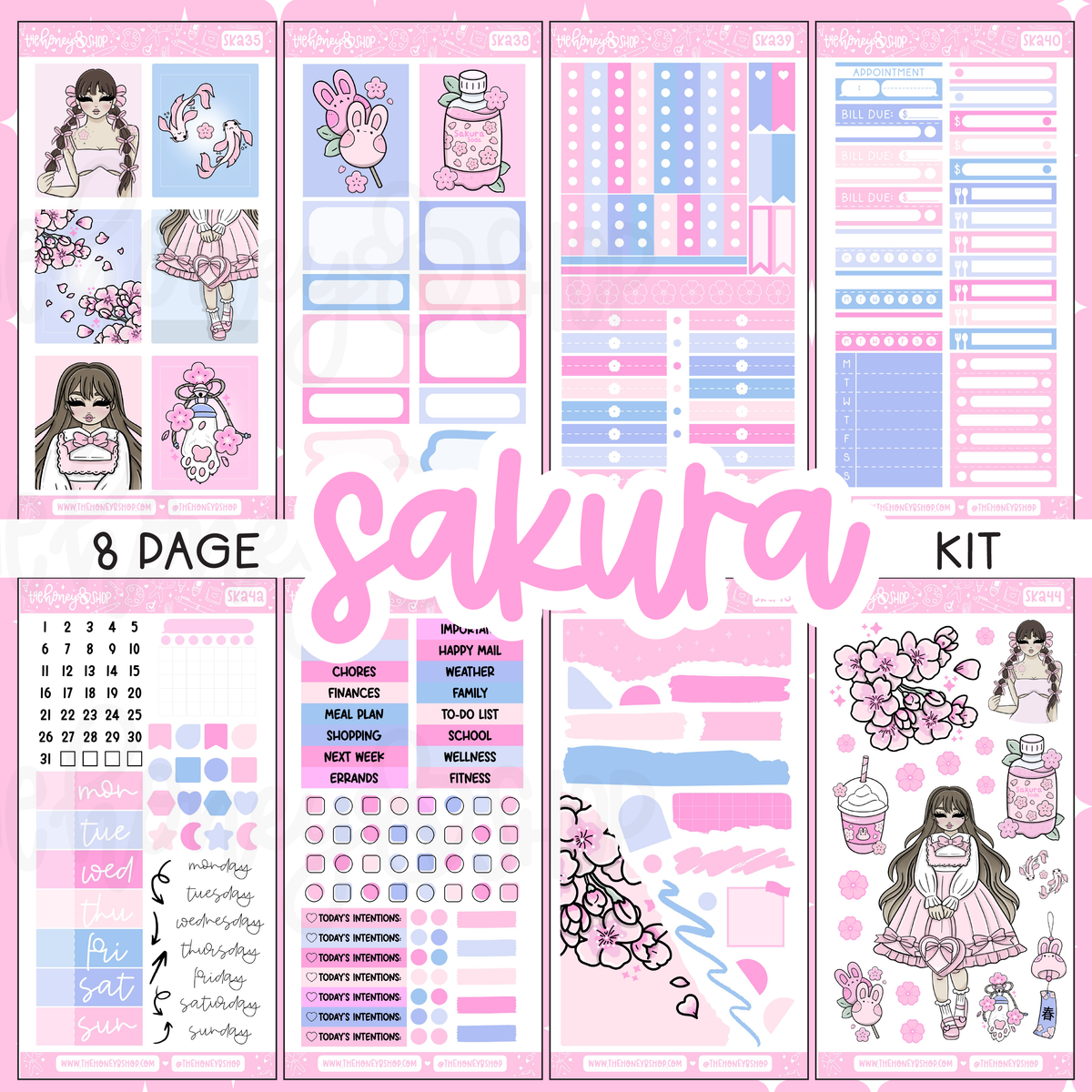 Sakura | 8 Page Weekly Kit | Choose your Skin Tone!