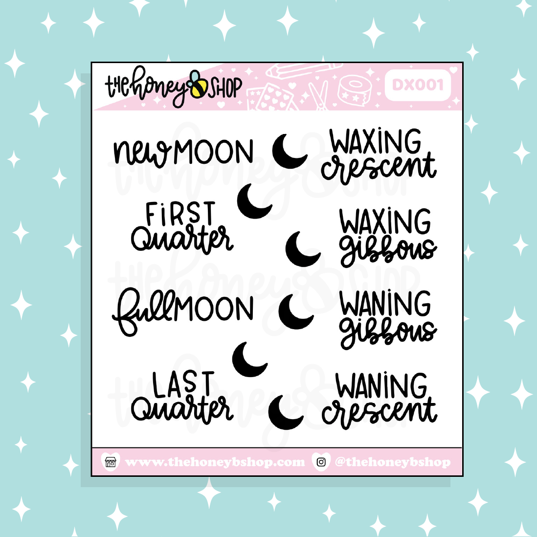 Moon Phases Lettering Doodle Sticker