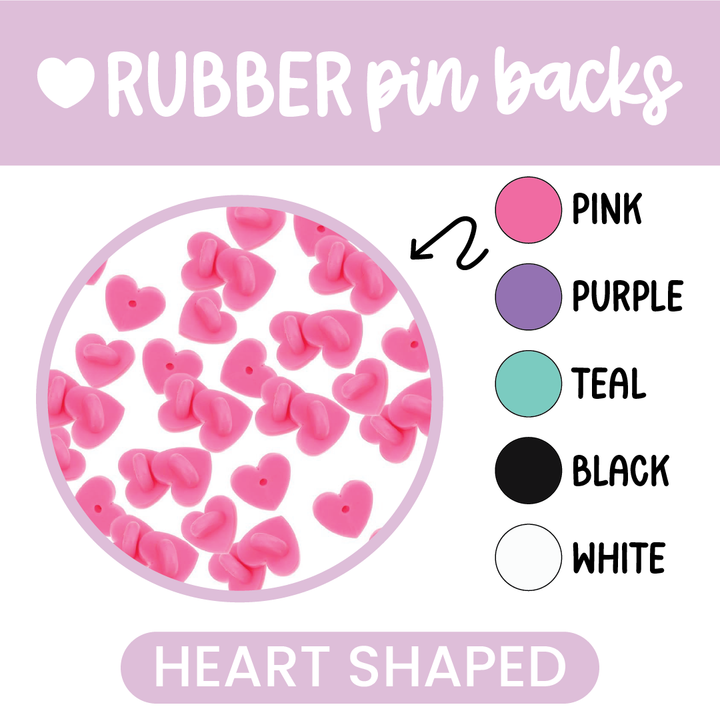 Heart Rubber Pin Backs | Pack of 5 | Choose your Color