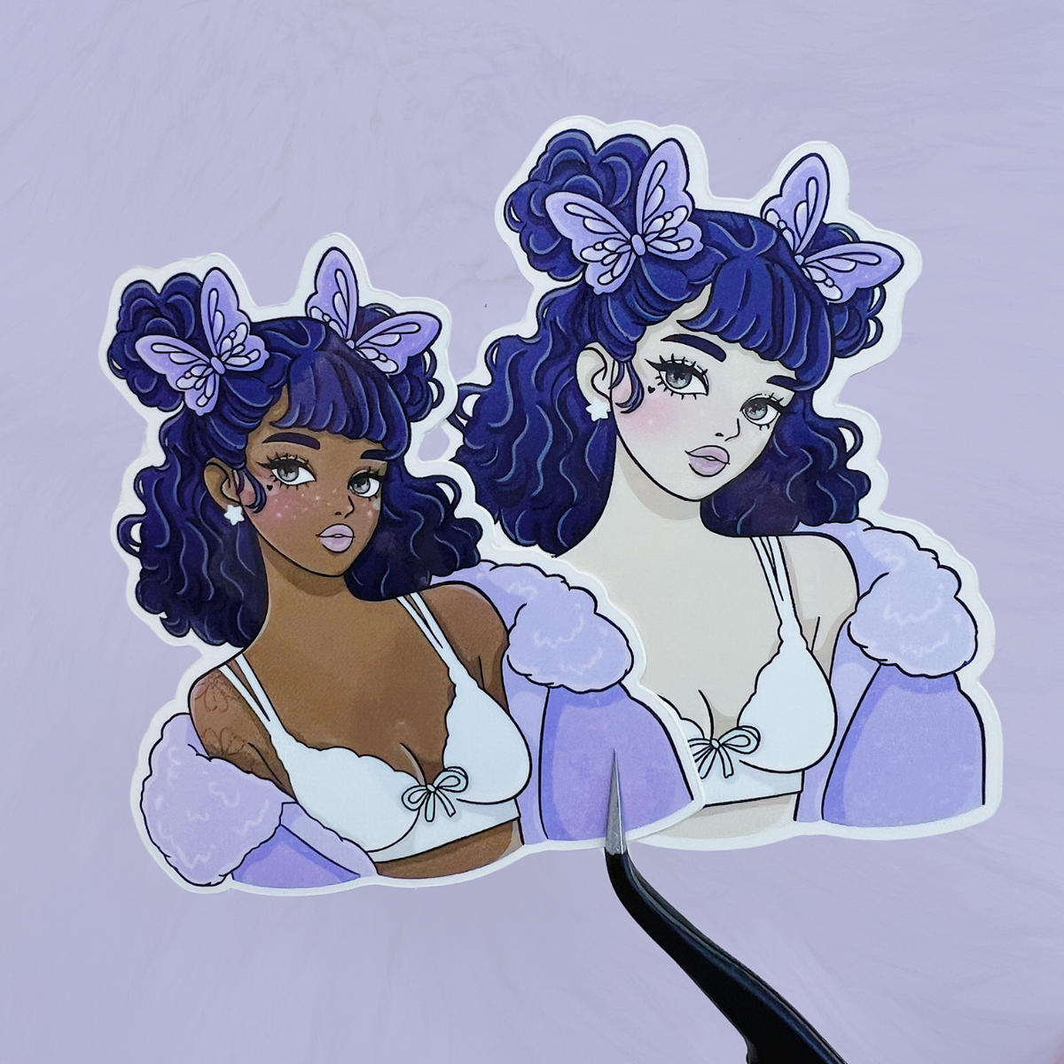 Girly Butterfly Babe Vinyl Sticker Die Cut | Choose Your Skin Tone!