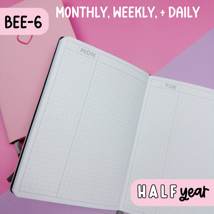 Half Year BEE-6 THBS Planner | Undated Monthly, Weekly, + Daily Planner | 100GSM Paper