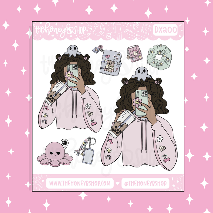 Kawaii Bubble Tea Babe Doodle Sticker | Choose your Skin Tone!