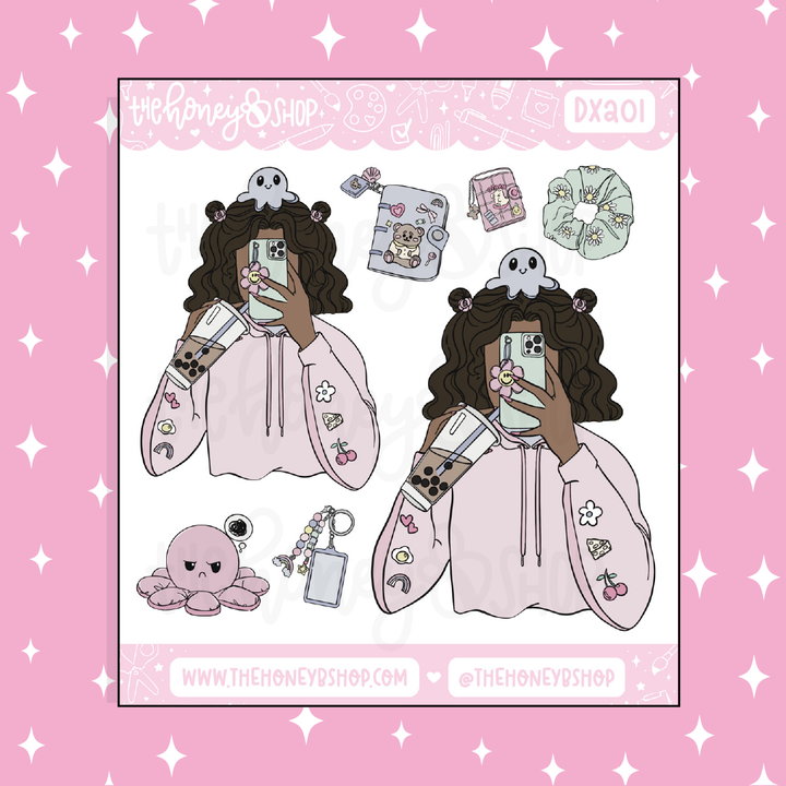 Kawaii Bubble Tea Babe Doodle Sticker | Choose your Skin Tone!