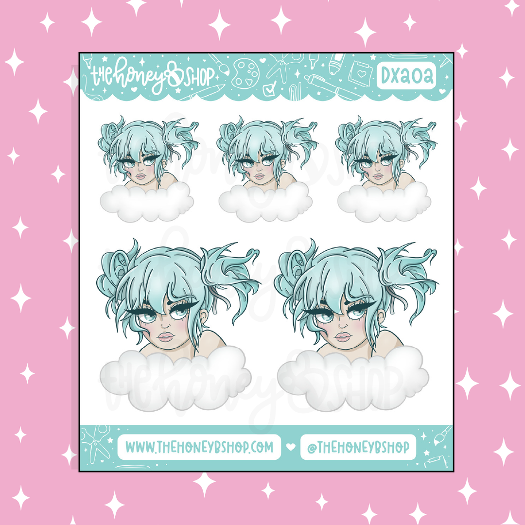 Aquamarine Babe Doodle Sticker | March Patreon | Choose your Skin Tone!