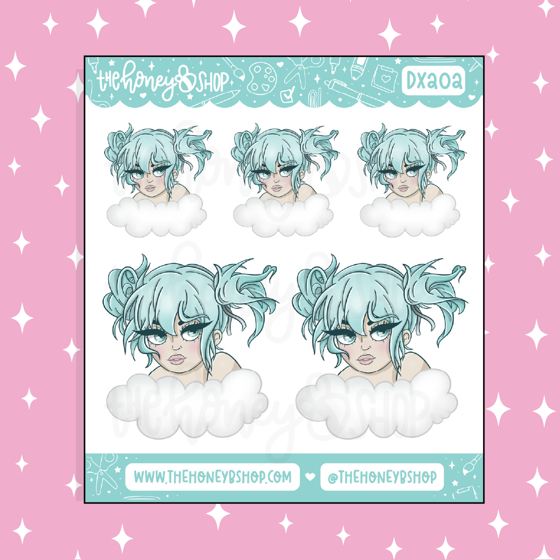 Aquamarine Babe Doodle Sticker | March Patreon | Choose your Skin Tone!