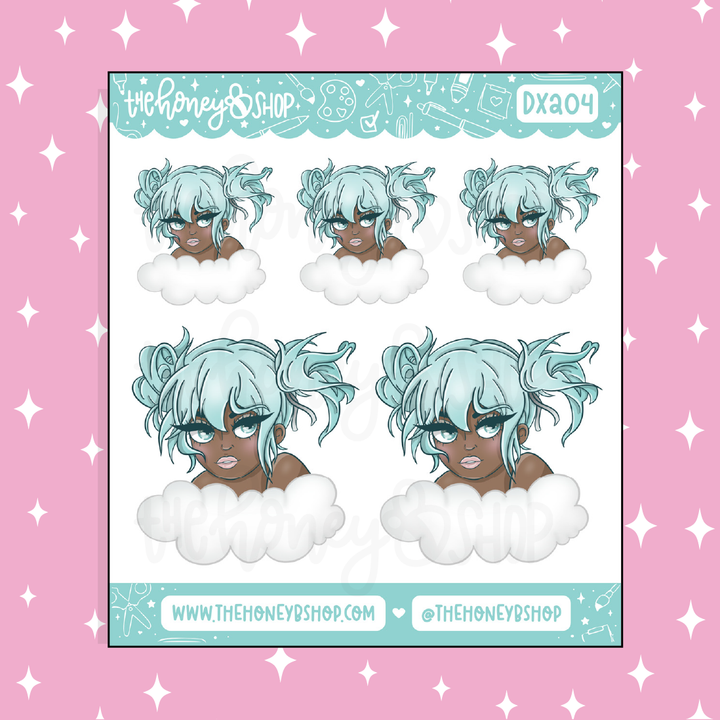 Aquamarine Babe Doodle Sticker | March Patreon | Choose your Skin Tone!