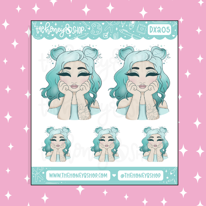 Planet Saturn Aquamarine Babe Doodle Sticker | March Patreon | Choose your Skin Tone!