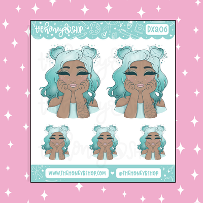 Planet Saturn Aquamarine Babe Doodle Sticker | March Patreon | Choose your Skin Tone!