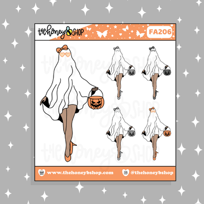 Traditional Spooky Ghost Babe Doodle Sticker | Choose your Skin Tone!