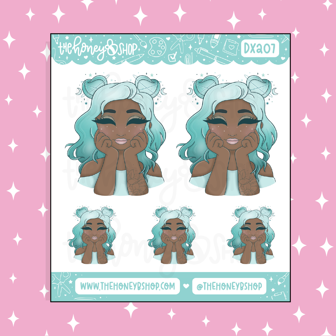Planet Saturn Aquamarine Babe Doodle Sticker | March Patreon | Choose your Skin Tone!