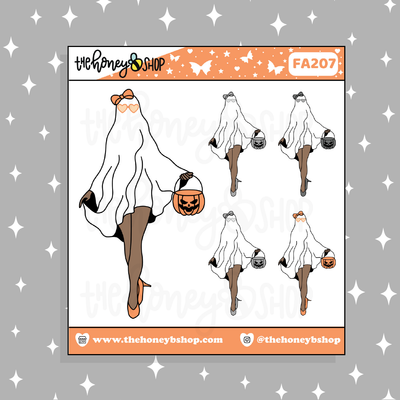 Traditional Spooky Ghost Babe Doodle Sticker | Choose your Skin Tone!