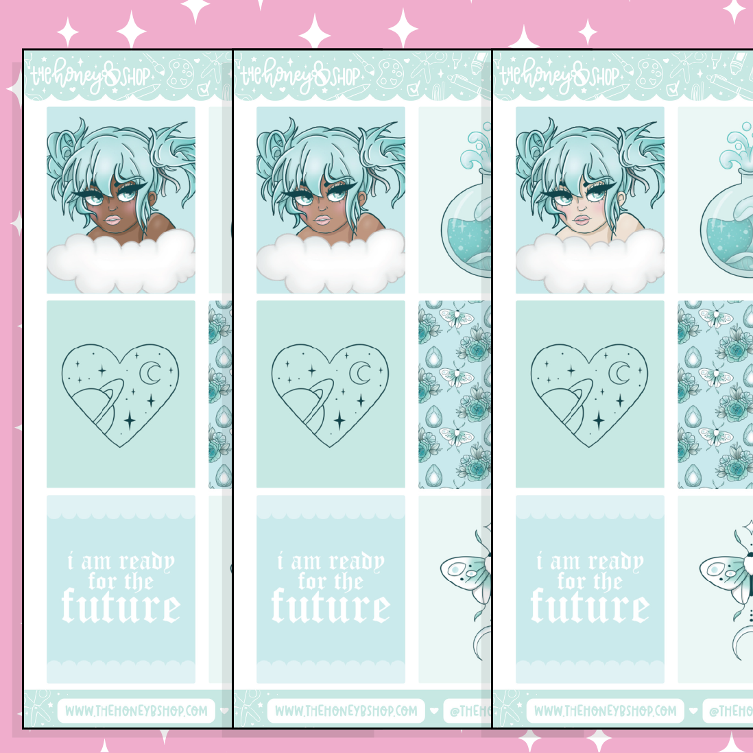 Aquamarine Full Boxes Doodle Sticker | March Patreon | Choose your Skin Tone!