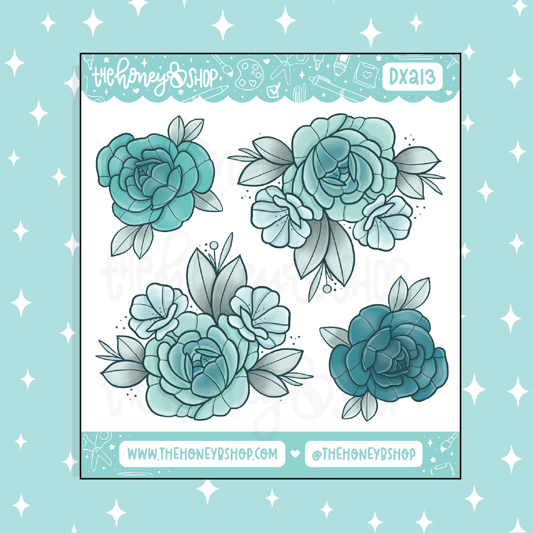 Aquamarine Florals Doodle Sticker