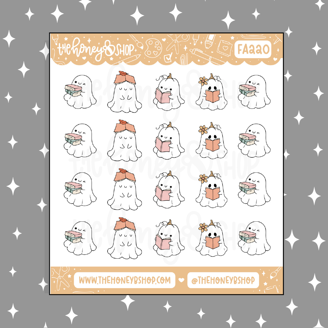 Ghostie with Books Doodle Sticker