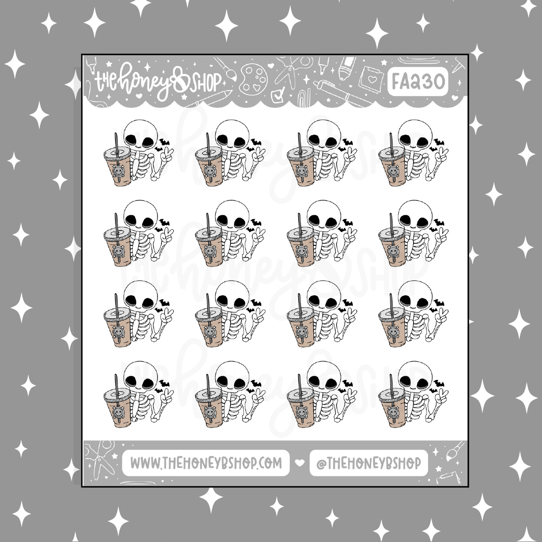 Skele with Coffee Doodle Sticker