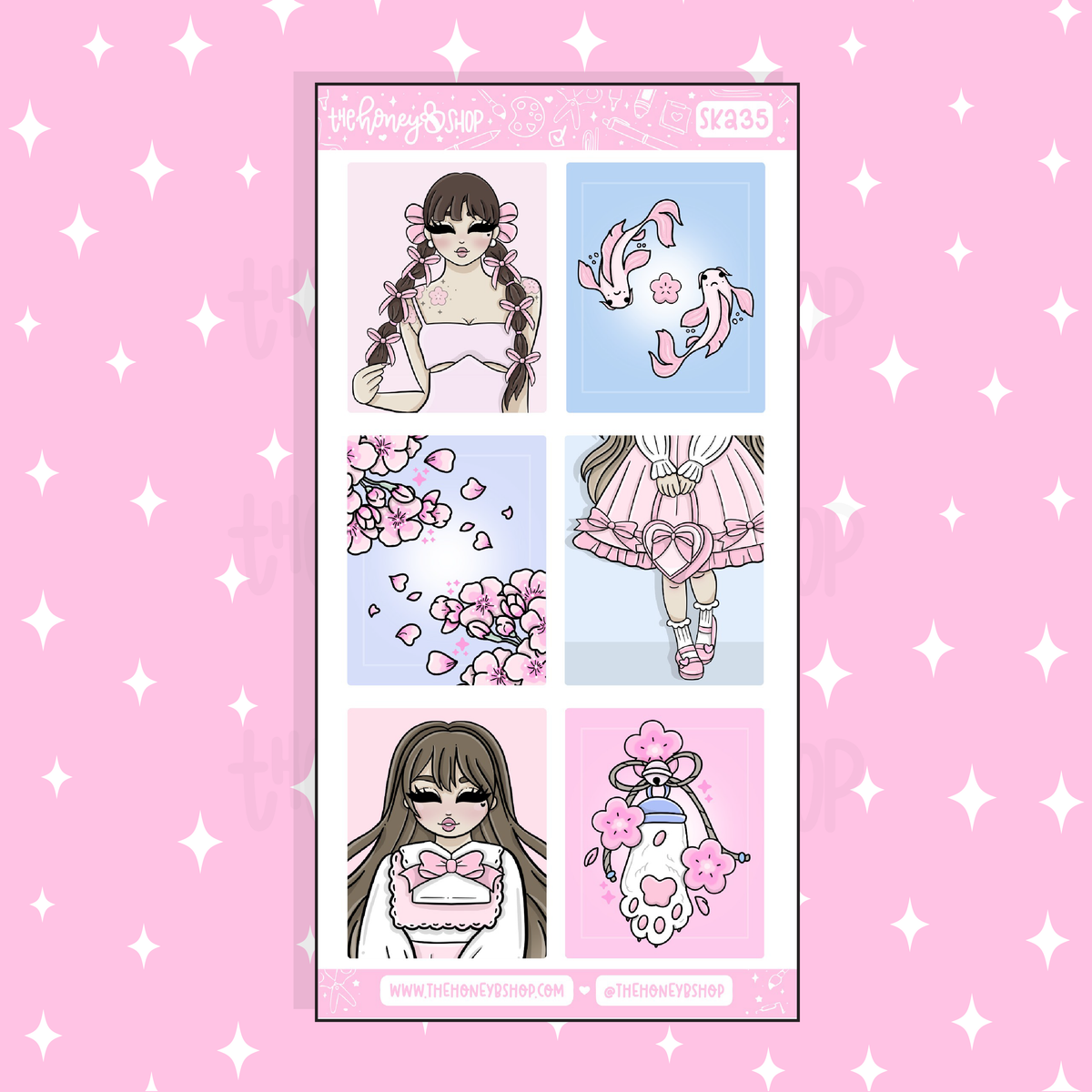 Sakura Full Boxes Doodle Sticker | A La Carte | Choose your Skin Tone