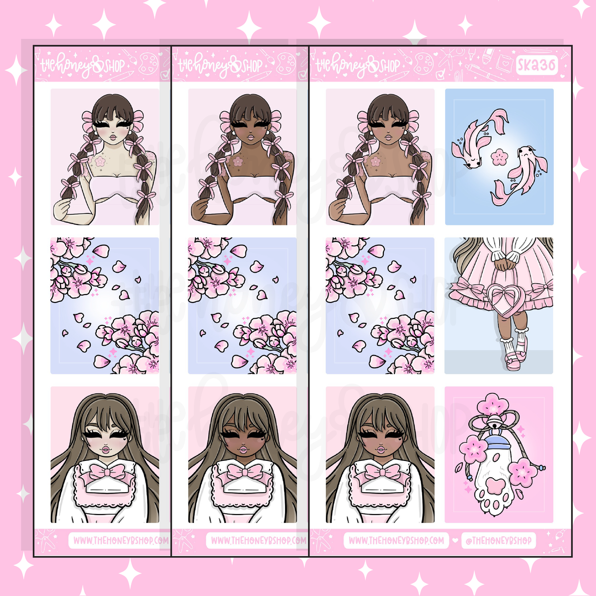 Sakura Full Boxes Doodle Sticker | A La Carte | Choose your Skin Tone