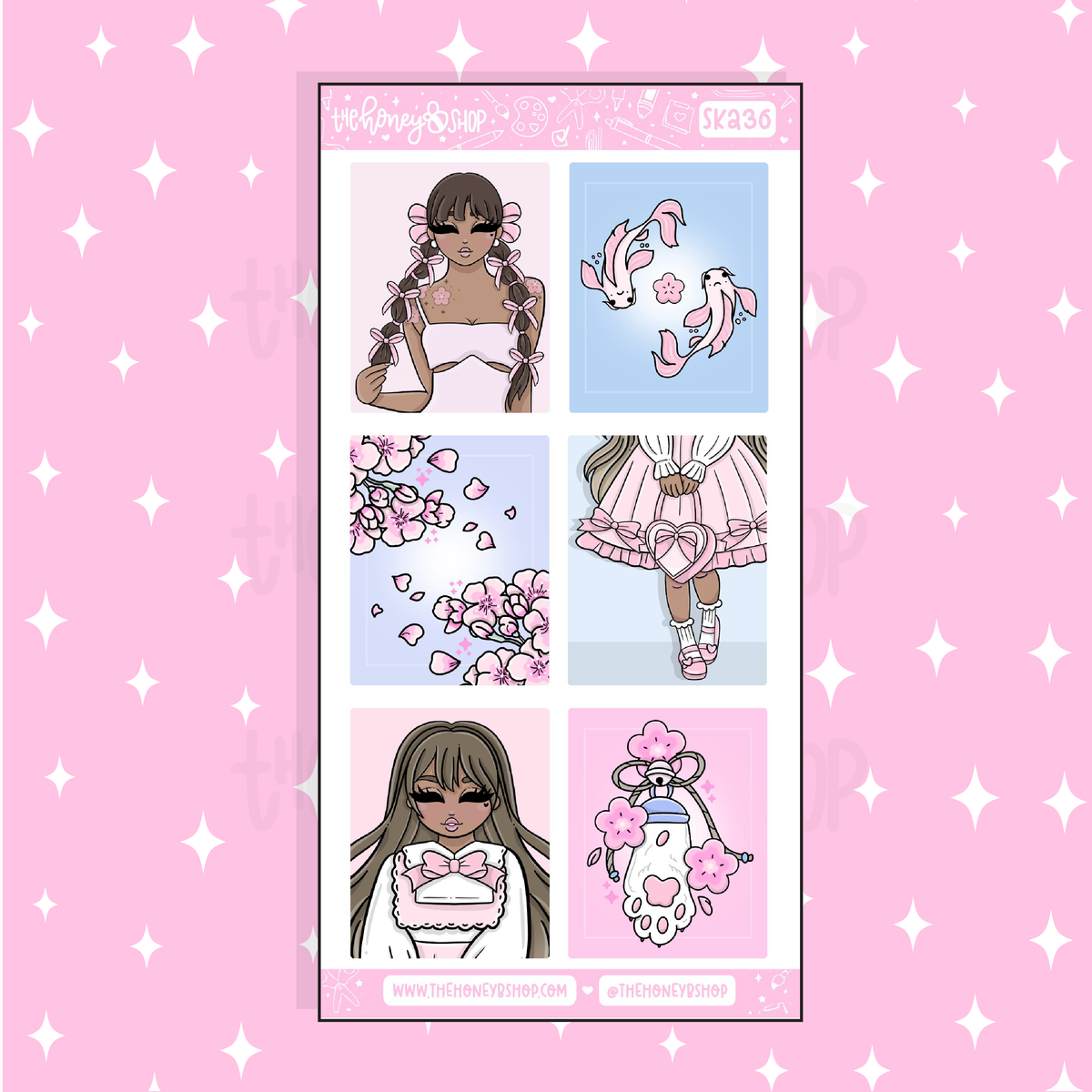 Sakura Full Boxes Doodle Sticker | A La Carte | Choose your Skin Tone