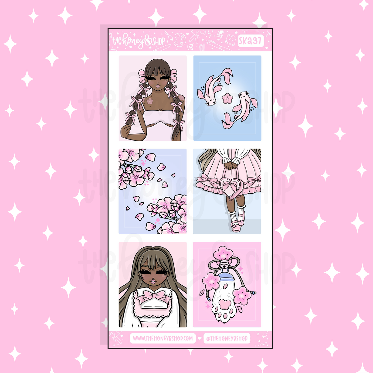Sakura Full Boxes Doodle Sticker | A La Carte | Choose your Skin Tone