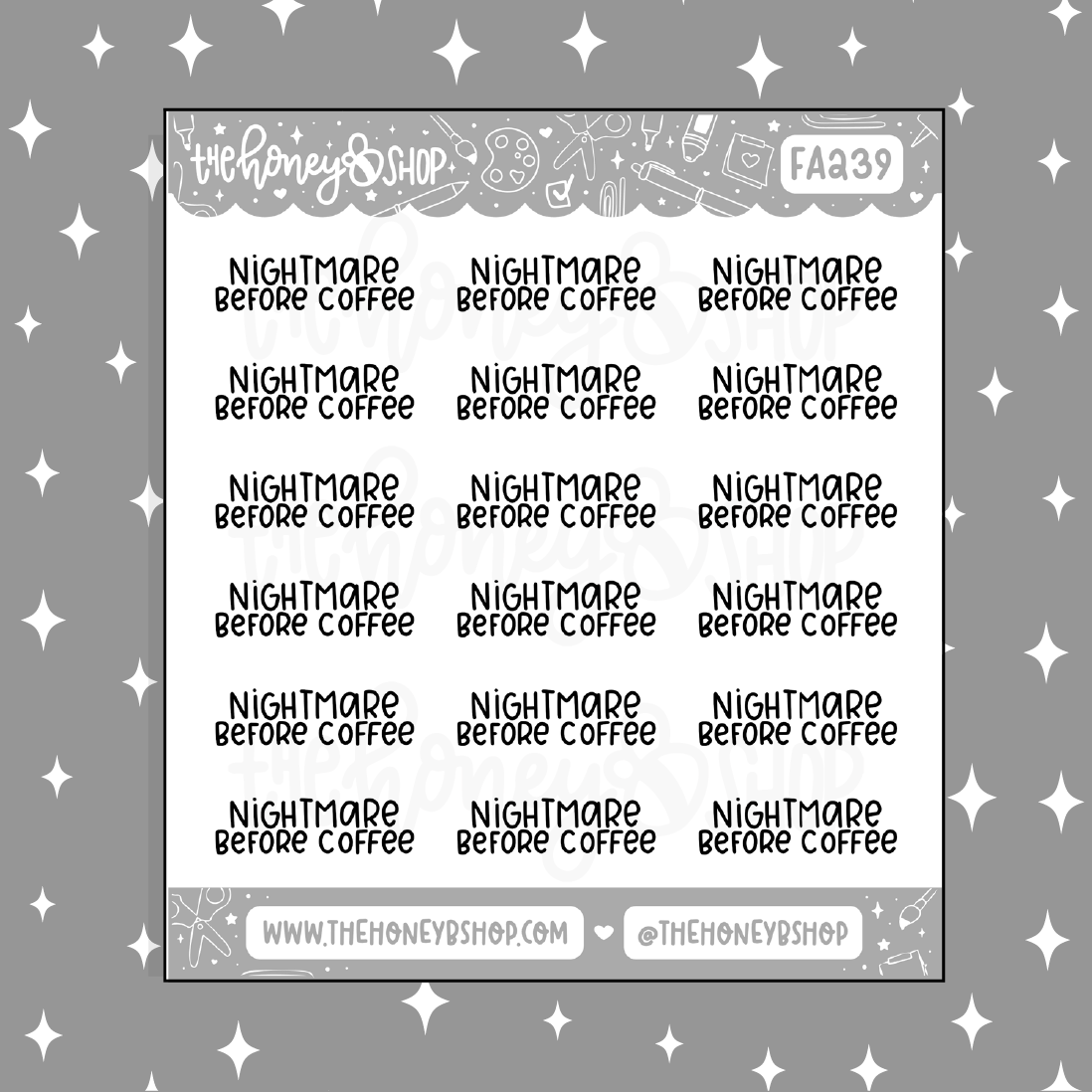 Nightmare Before Coffee Lettering Doodle Sticker