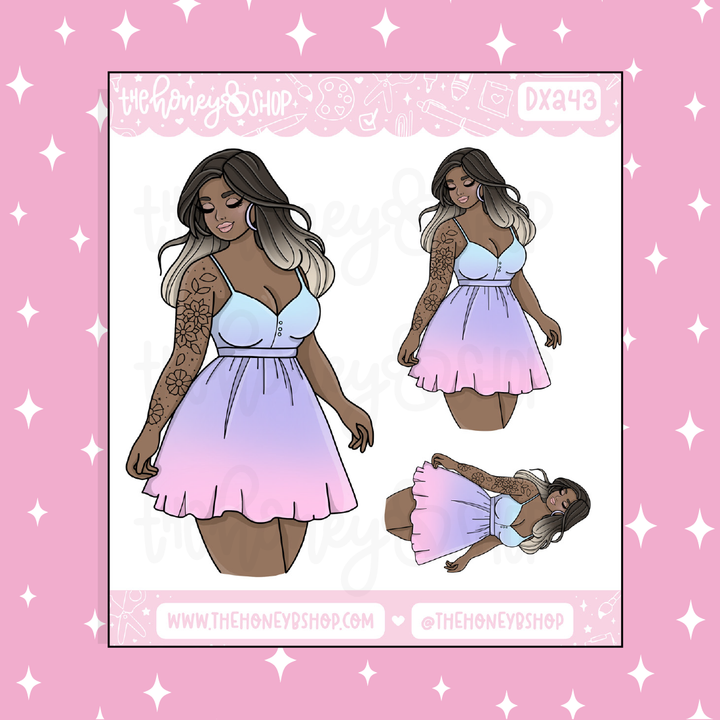 Spring Cotton Candy Babe Doodle Sticker | Choose your Skin Tone!