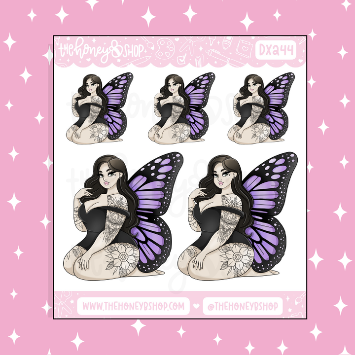 Purple Butterfly Babe Doodle Sticker | Choose your Skin Tone!