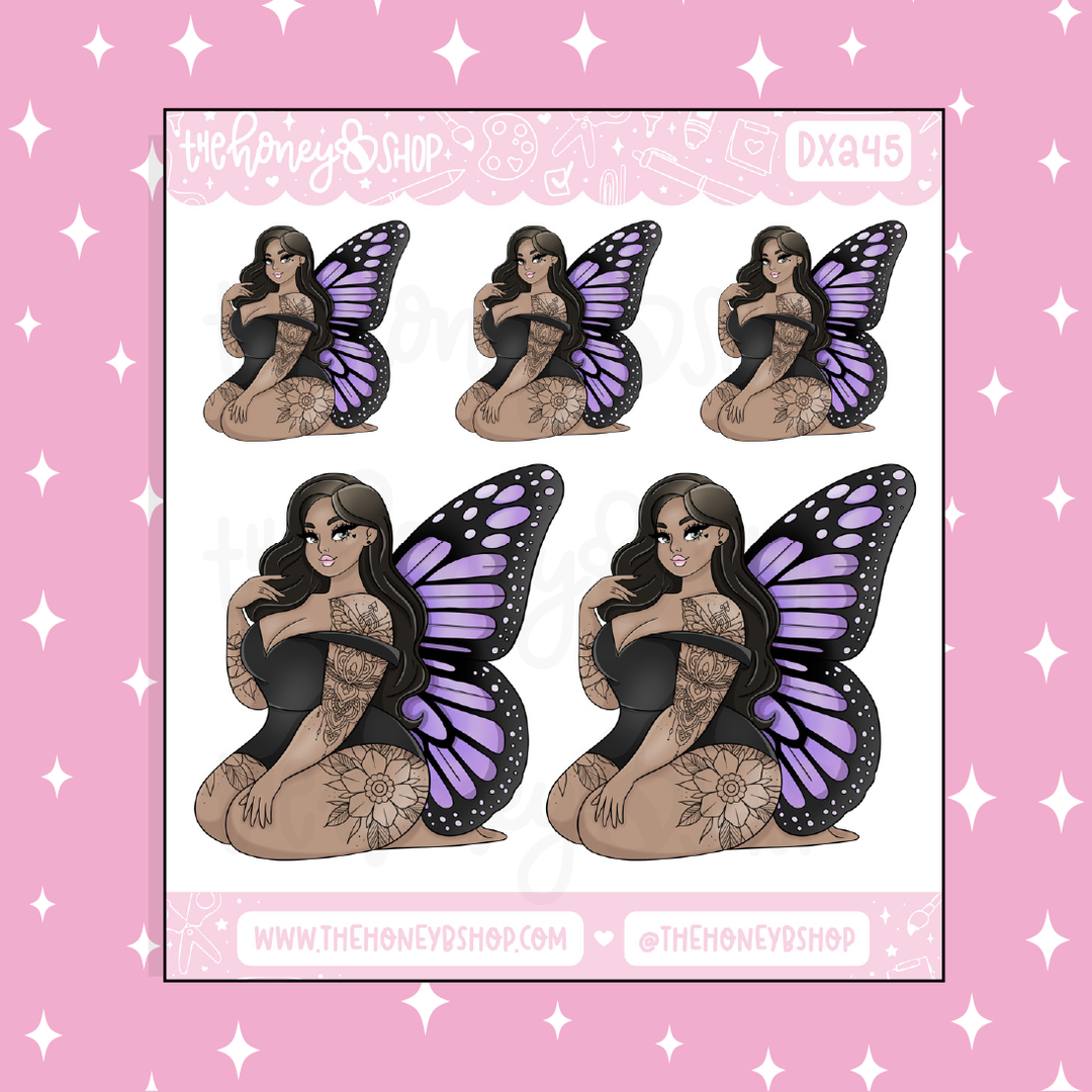 Purple Butterfly Babe Doodle Sticker | Choose your Skin Tone!