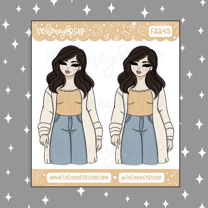 Cozy Cardigan Babe Doodle Sticker | Choose your Skin Tone!