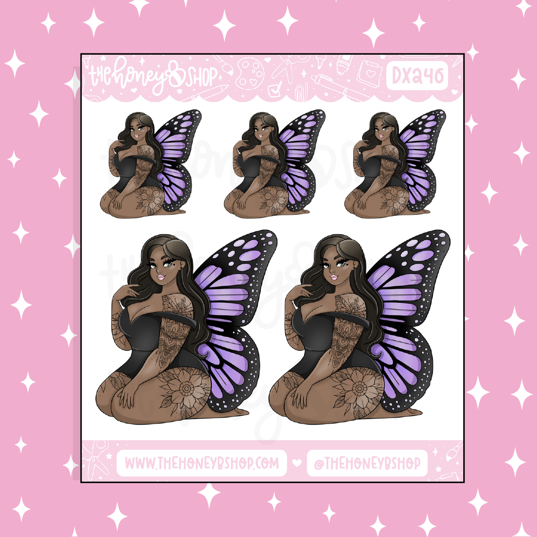 Purple Butterfly Babe Doodle Sticker | Choose your Skin Tone!