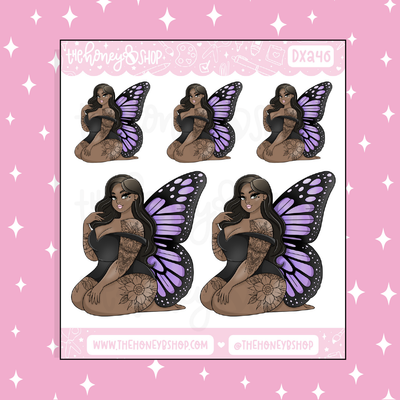 Purple Butterfly Babe Doodle Sticker | Choose your Skin Tone!