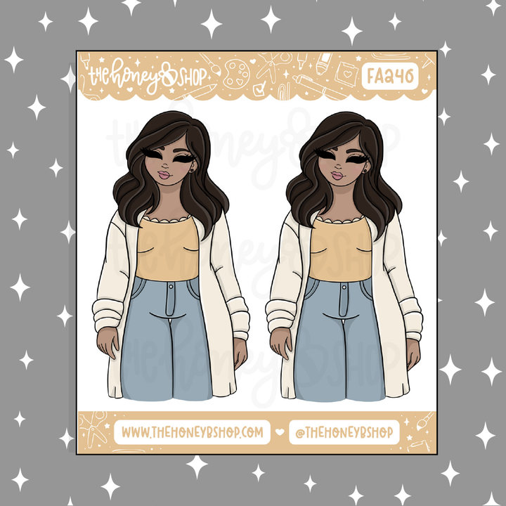 Cozy Cardigan Babe Doodle Sticker | Choose your Skin Tone!