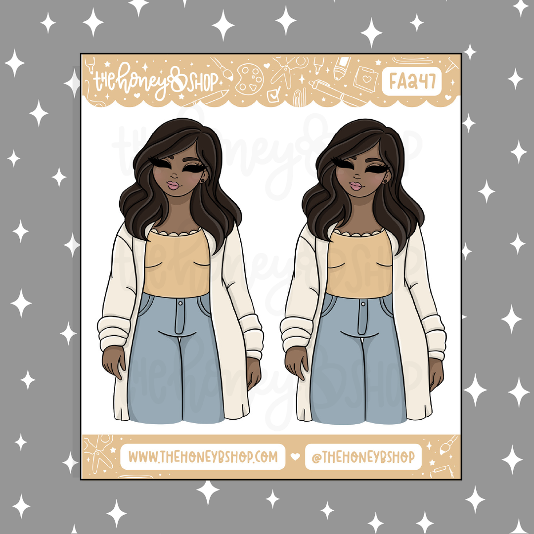 Cozy Cardigan Babe Doodle Sticker | Choose your Skin Tone!