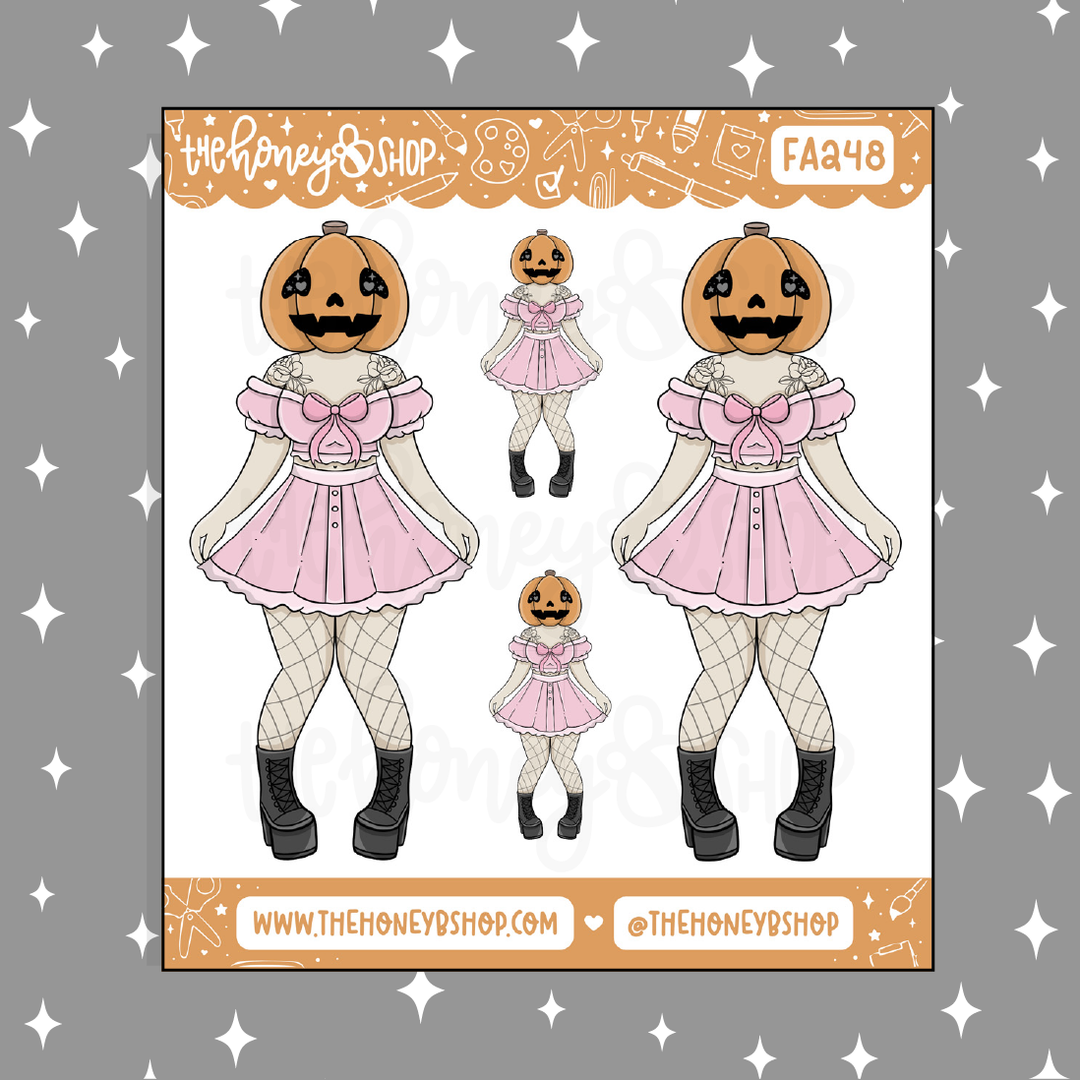 Pumpkin Head Babe Doodle Sticker | Choose your Skin Tone!