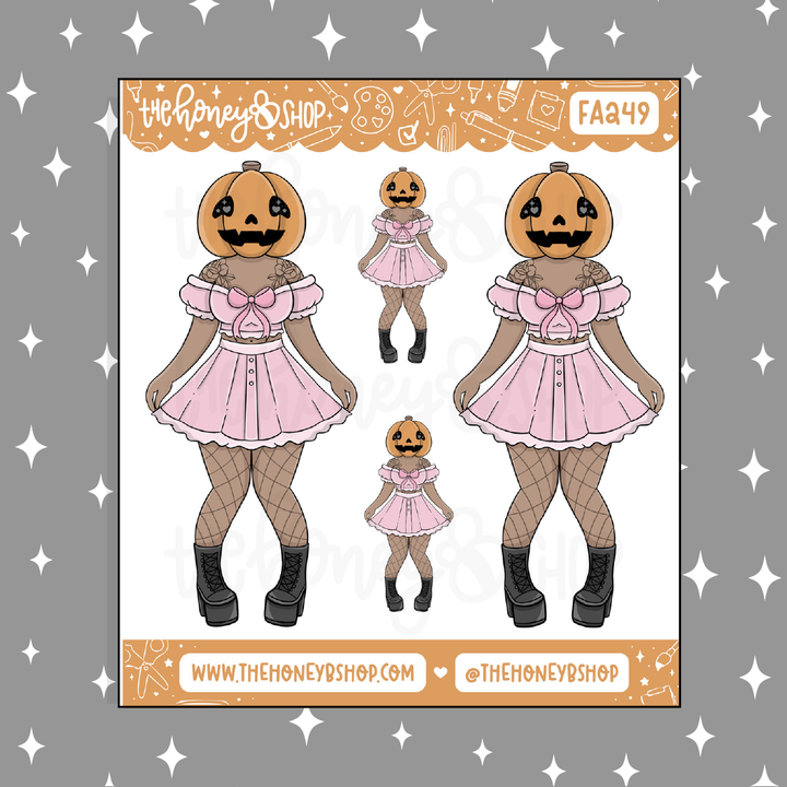 Pumpkin Head Babe Doodle Sticker | Choose your Skin Tone!