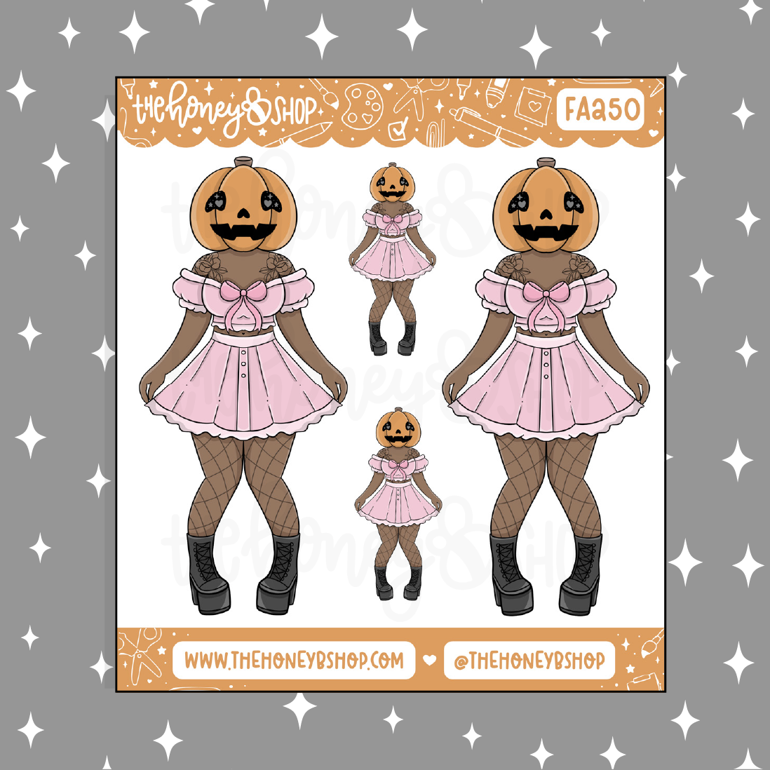 Pumpkin Head Babe Doodle Sticker | Choose your Skin Tone!