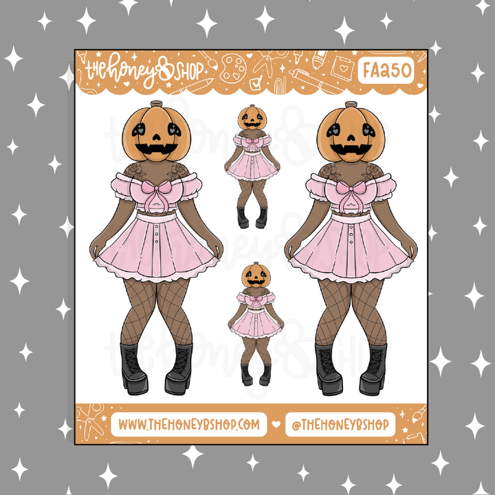 Pumpkin Head Babe Doodle Sticker | Choose your Skin Tone!