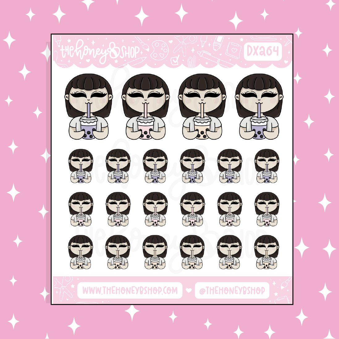 Bubble / Boba Tea Babe Doodle Sticker | Choose your Skin Tone!