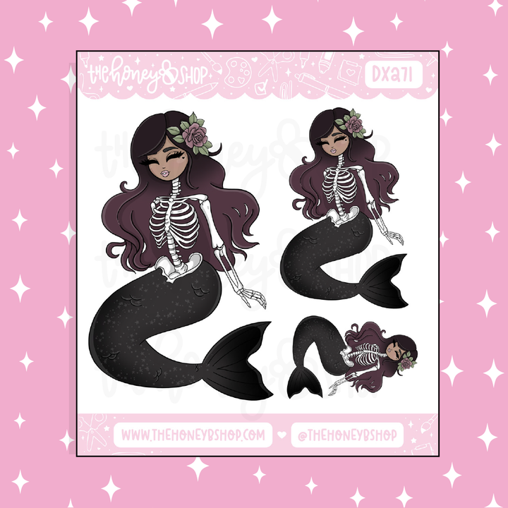 Skele Mermaid Babe Doodle Sticker | Choose your Skin Tone!