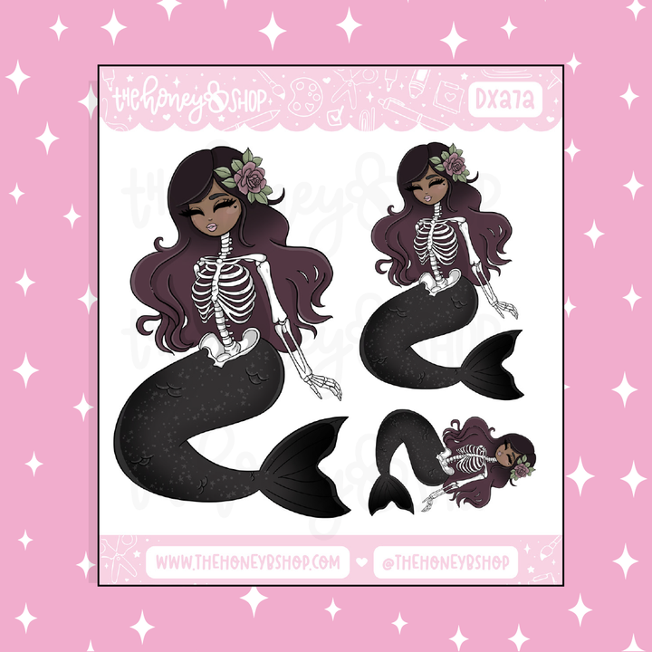 Skele Mermaid Babe Doodle Sticker | Choose your Skin Tone!