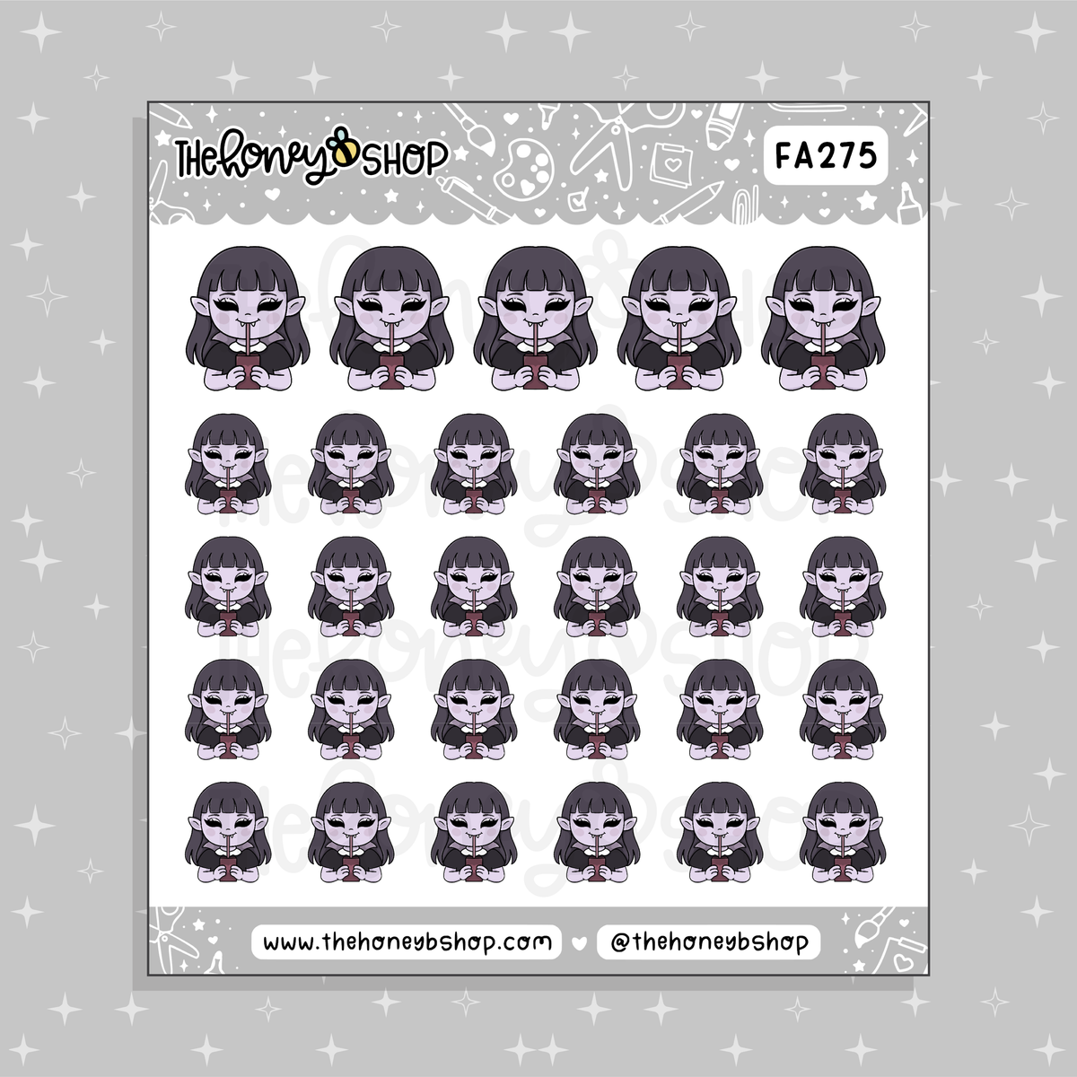 Vamp Girlie with Juice Box Doodle Sticker Sheet