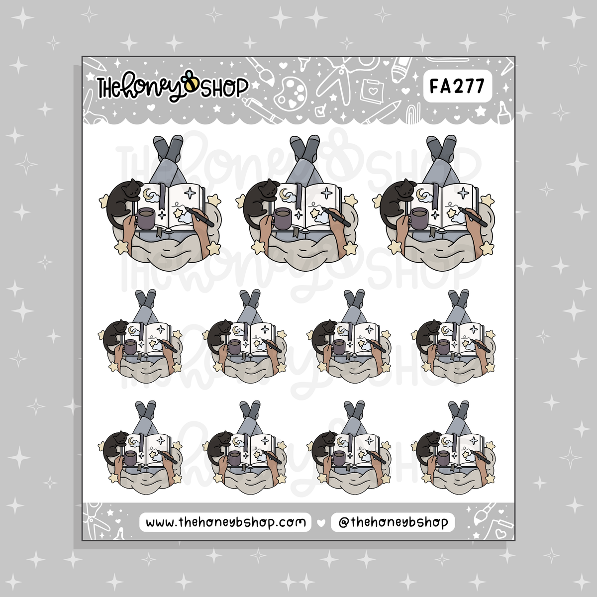 Magical & Cozy Journaling Session Doodle Sticker Sheet | Choose Your Skin Tone!