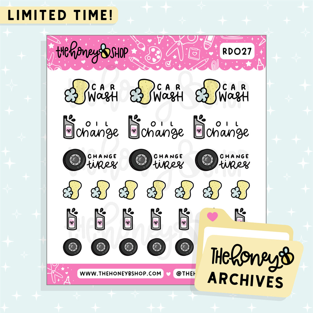 Car Maintenance Doodle Sticker Sheet | TheHoneyB Archive