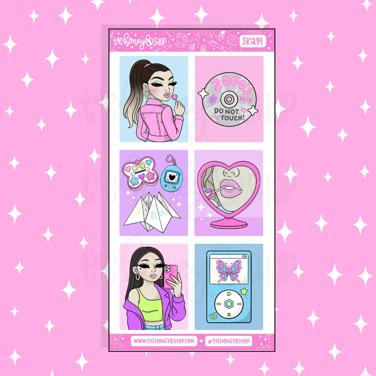 Y2K Full Boxes Doodle Sticker | A La Carte | Choose your Skin Tone!