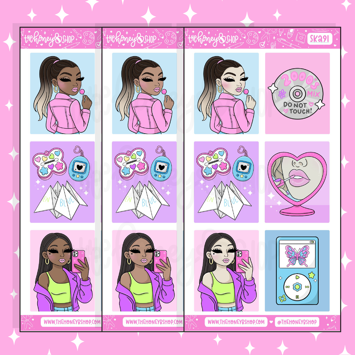 Y2K Full Boxes Doodle Sticker | A La Carte | Choose your Skin Tone!
