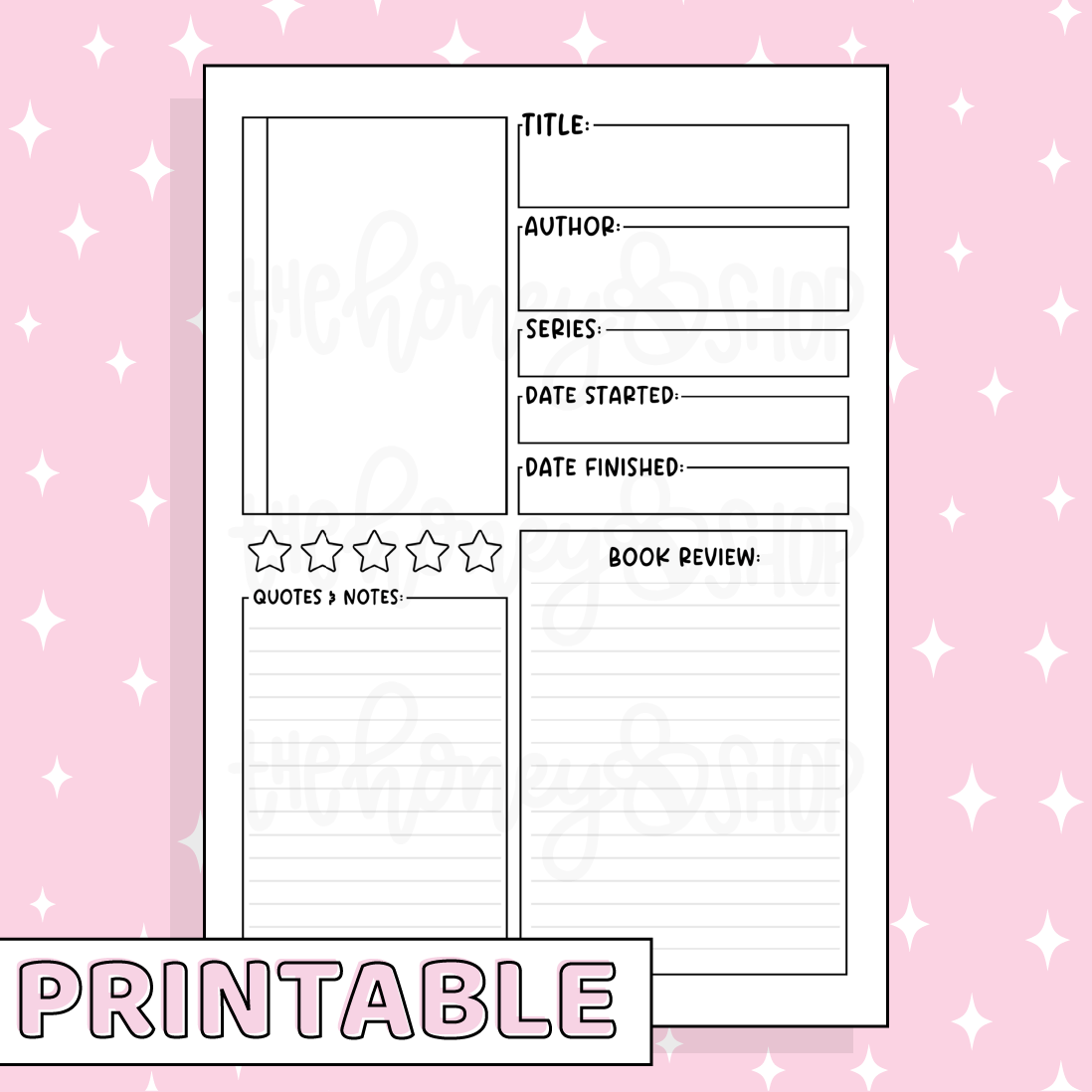Book Review Printable Bee-6 Full Page Sticker | B6 Planner | Printable Planner Stickers