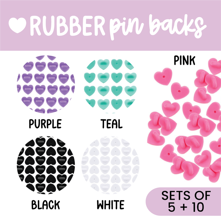 Heart Rubber Pin Backs | Pack of 5 | Choose your Color