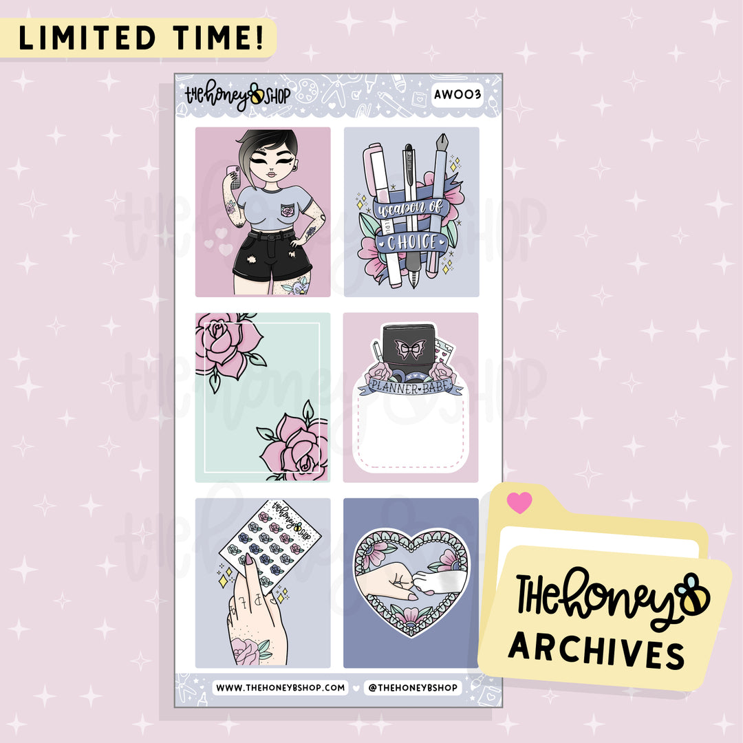 Cutie Tattoo Full Boxes Doodle Sticker Sheet | TheHoneyB Archive | Choose your Skin Tone!