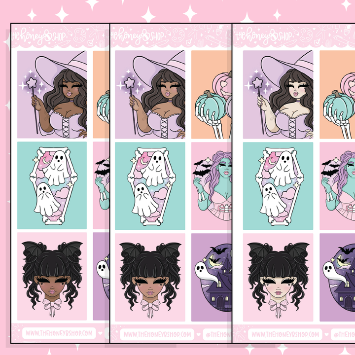 Pastel Spooky Full Boxes Doodle Sticker | October Patreon | Choose your Skin Tone!