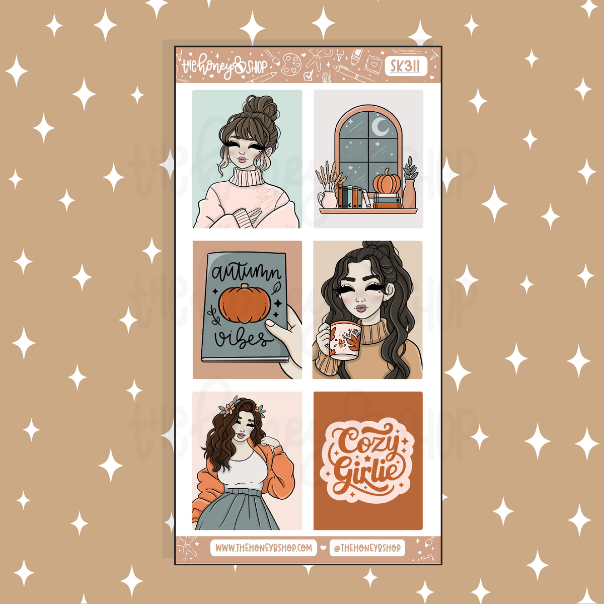 Autumn Vibes Full Boxes Doodle Sticker | A La Carte | Choose your Skin Tone!