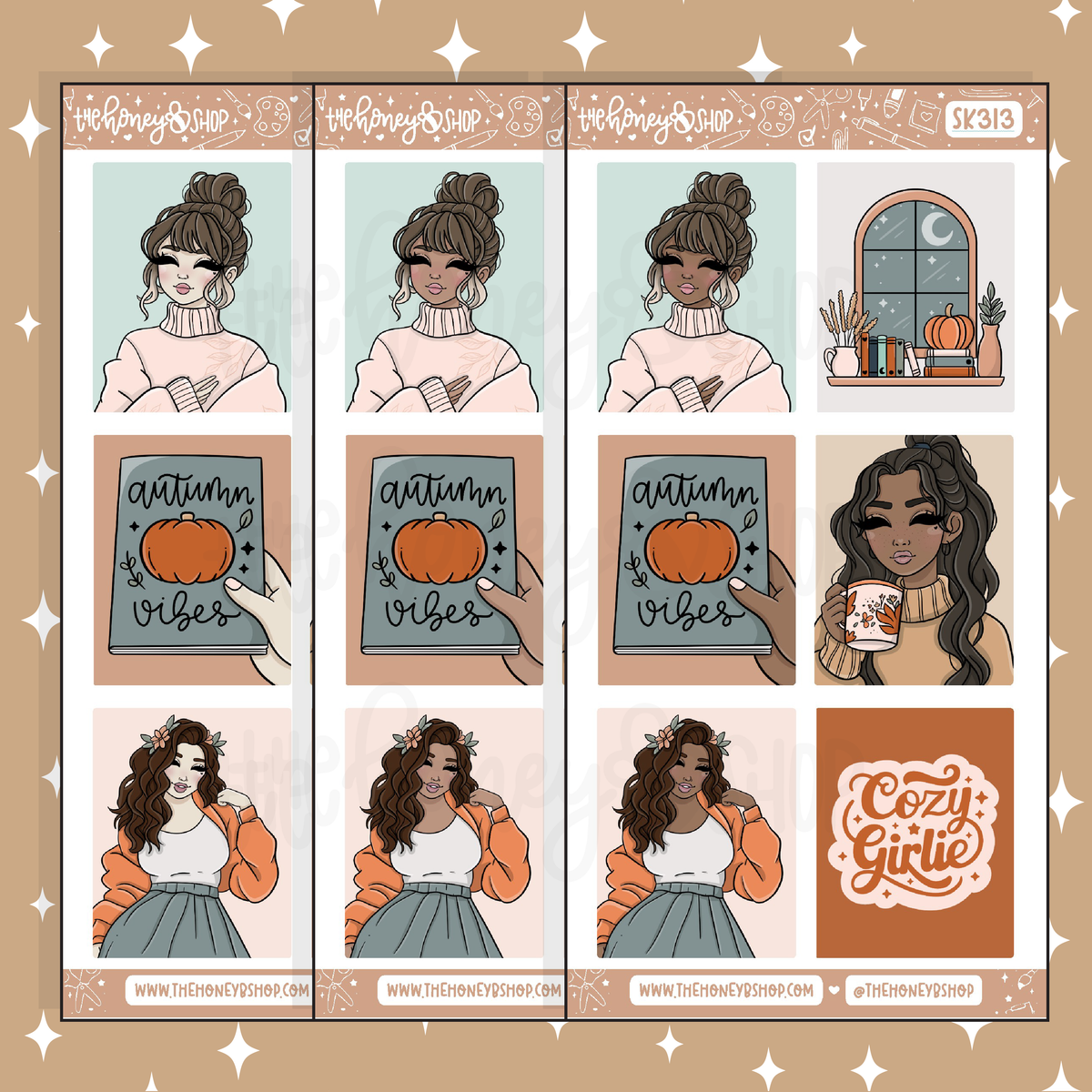 Autumn Vibes Full Boxes Doodle Sticker | A La Carte | Choose your Skin Tone!